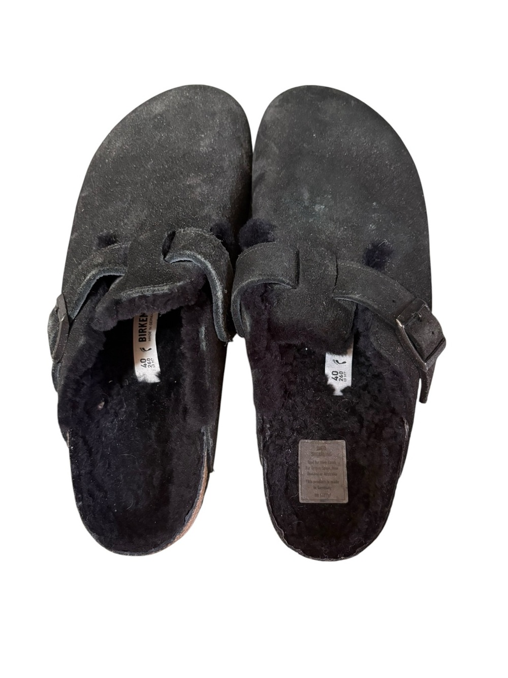 Birkenstock Black Suede Shearling-Lined Boston Clogs